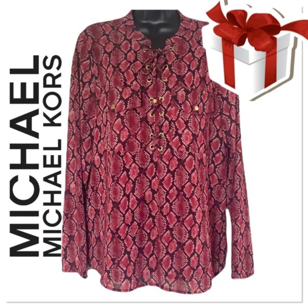 Michael Michael Kors red long sleeve snake print blouse size L